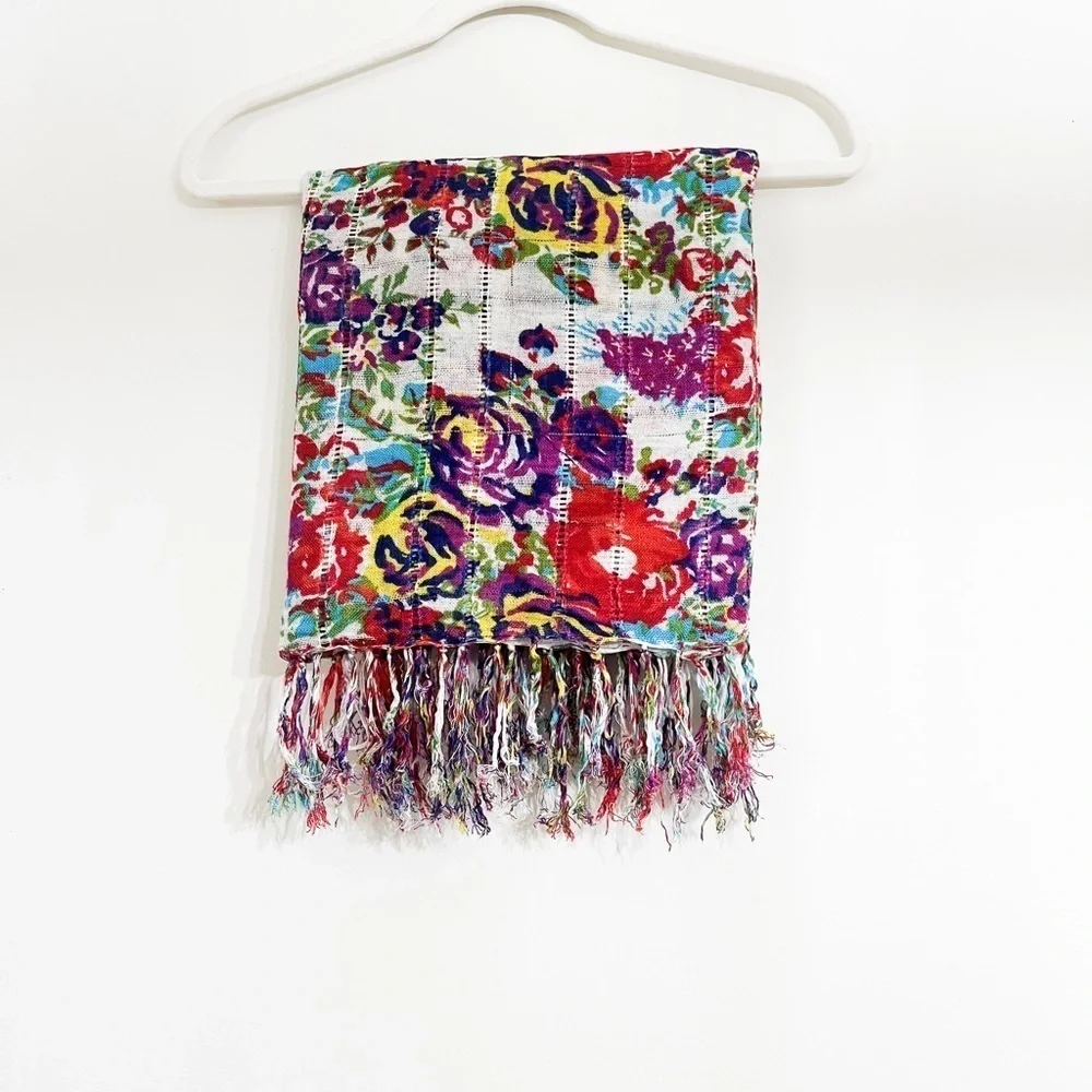 Pins‎ & Needles Square Scarf Fringed Viscose Bright Multicolor Floral